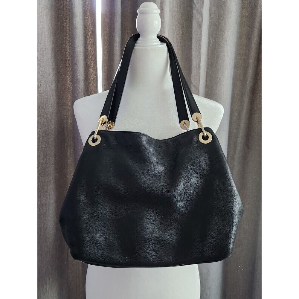 MICHAEL Kors Black Gold Raven Large Pebbled Leather Shoulder Tote Bag - Picture 3 of 9